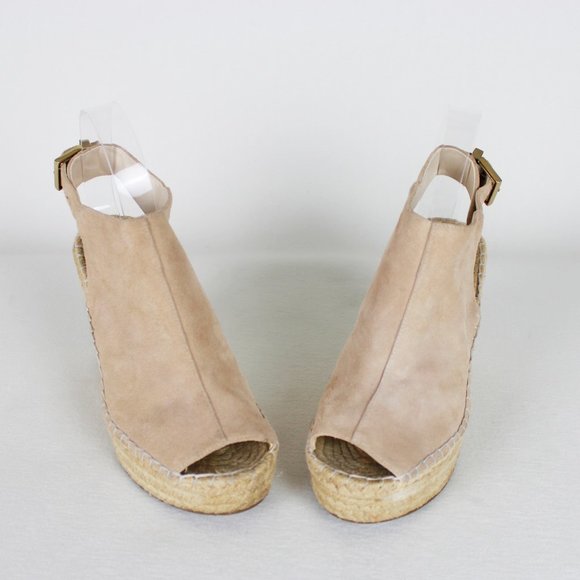 Kenneth Cole NY Odette Sandy Beige Suede Espradille Plaform Wedge Sandals - Picture 3 of 16